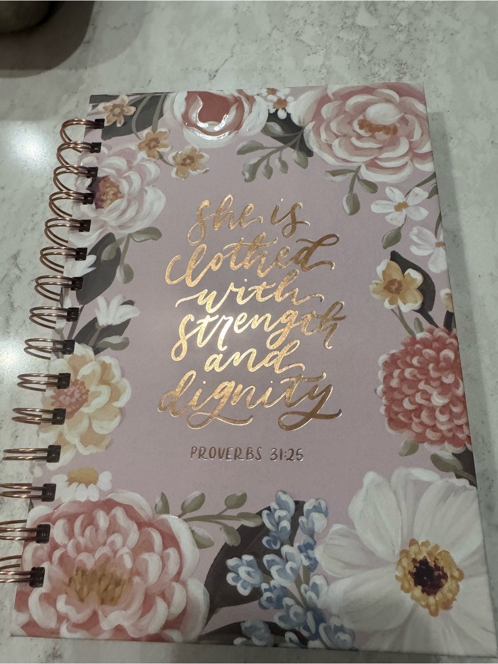 Floral Pink Spiral Journal with Gold Foil Scripture